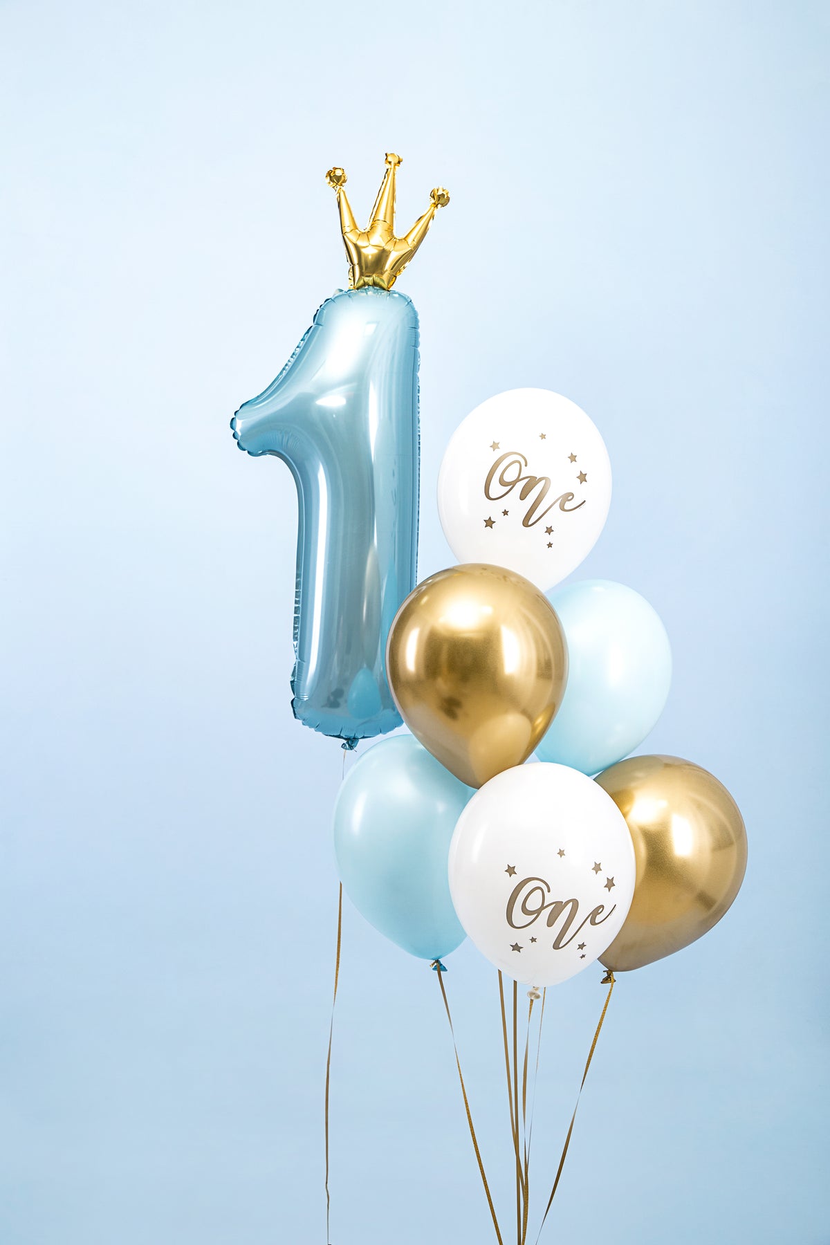 Light Blue &amp; Gold 1st Birthday Balloon Bouquet
