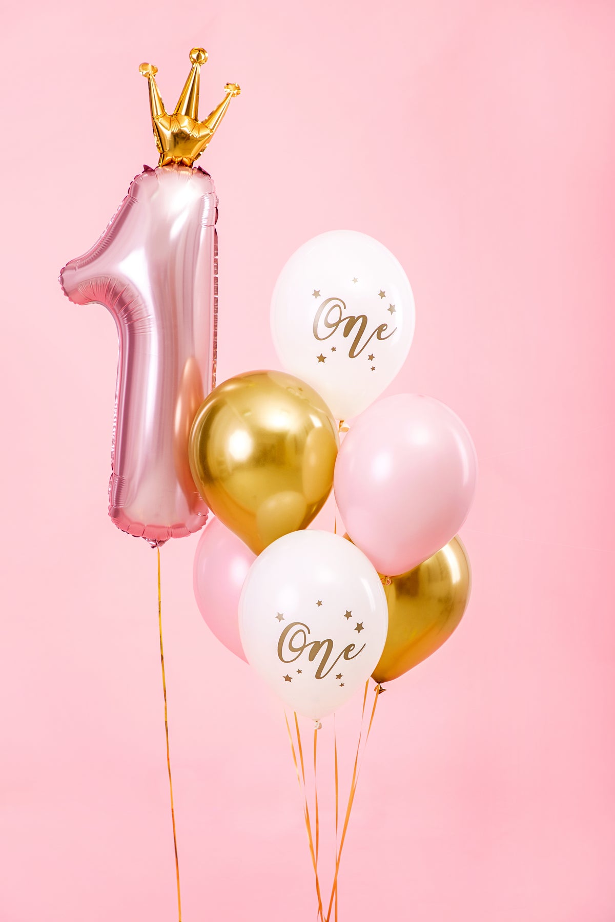 Pink &amp; Gold 1st Birthday Balloon Bouquet