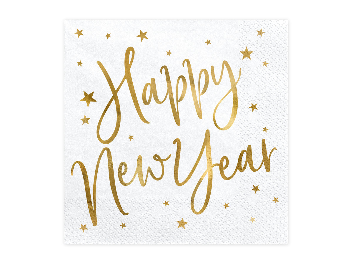 Happy New Year White &amp; Gold Napkins 
