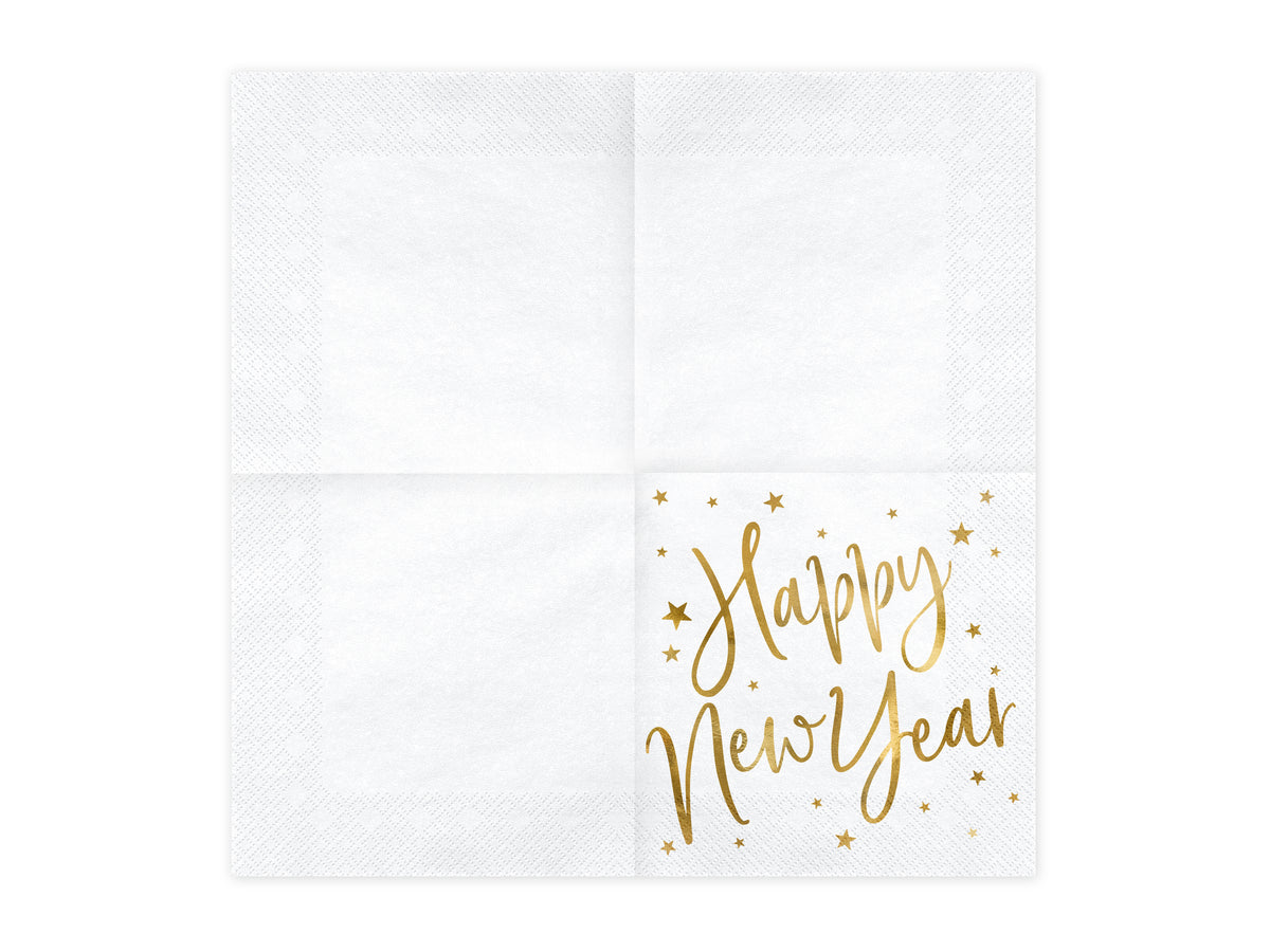 Happy New Year White &amp; Gold Napkins 