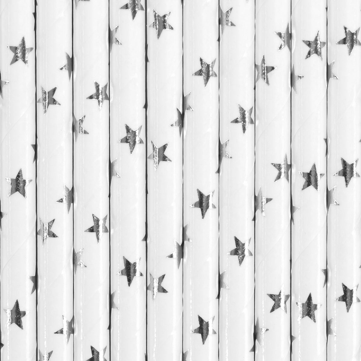 Metallic Silver Stars Paper Straws 