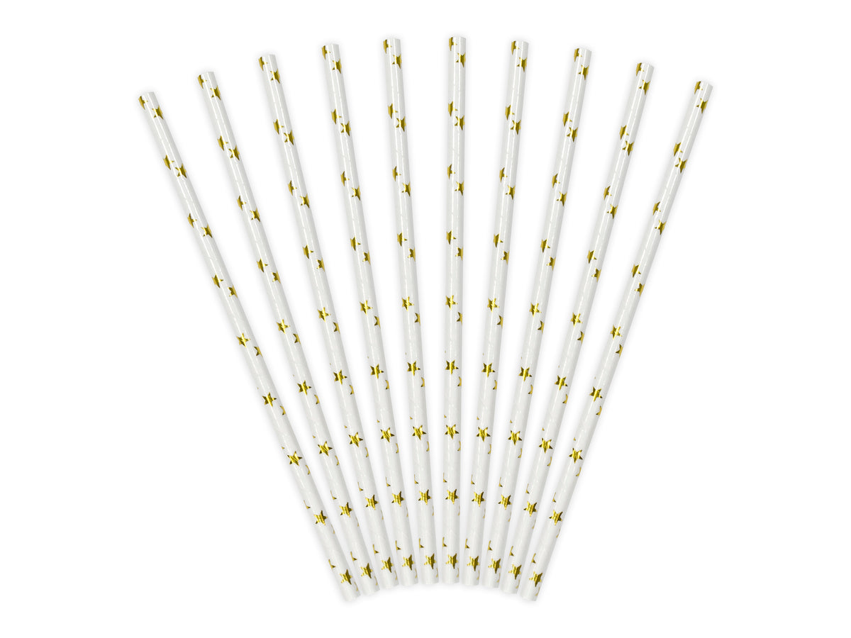 Metallic Gold Stars Paper Straws 