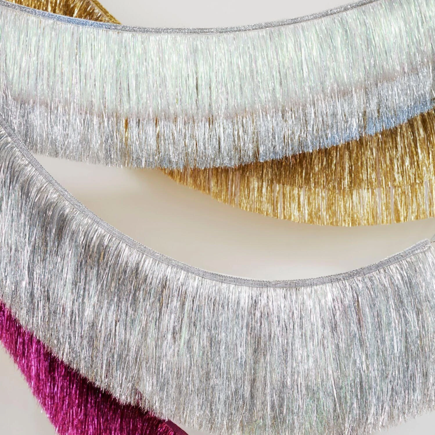 Meri Meri Tinsel Fringe Garland in Silver Iridescent