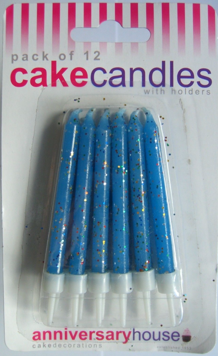 Glitter Light Blue Birthday Cake Candles with Holders