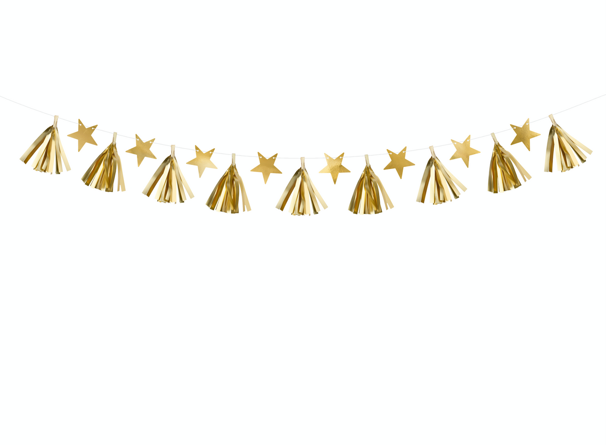 Gold Stars &amp; Tassels Paper Garland