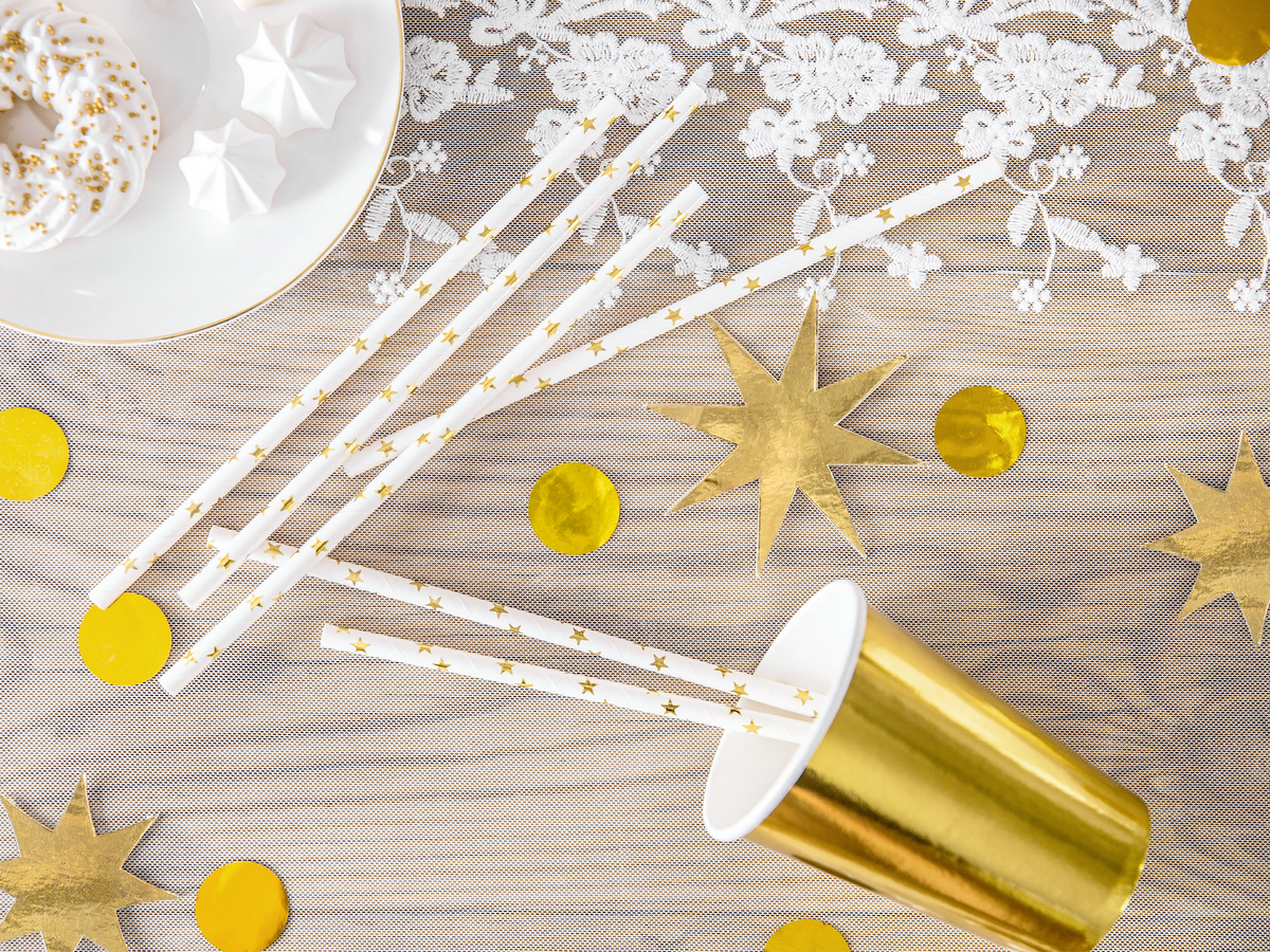 Metallic Gold Stars Paper Straws 