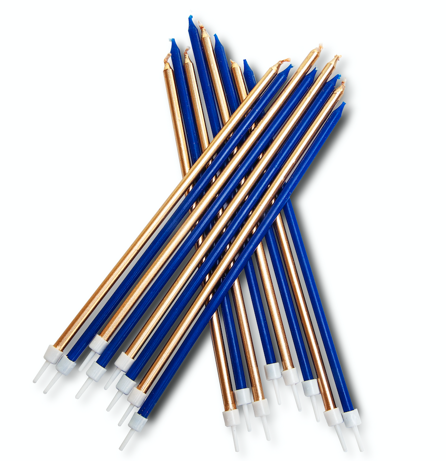 Navy &amp; Metallic Gold Extra Tall Candles with Holders