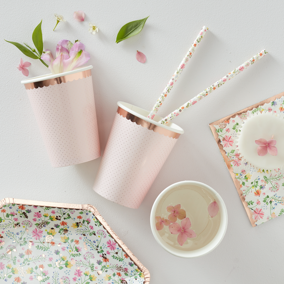 Rose Gold Spotty Paper Cups 