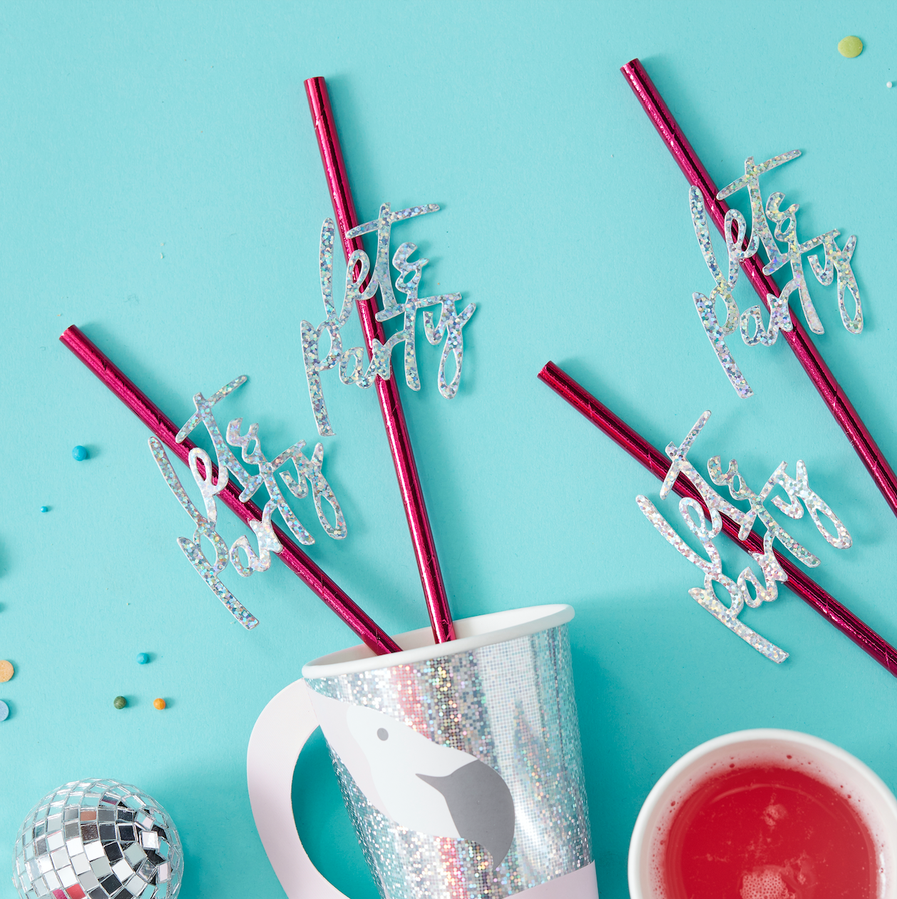 Hot Pink Foiled Let's Party Straws 
