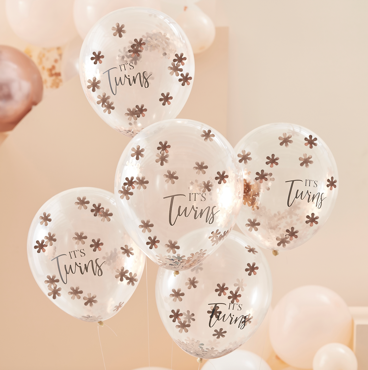 ROSE GOLD IT&#39;S TWINS CONFETTI BALLOONS