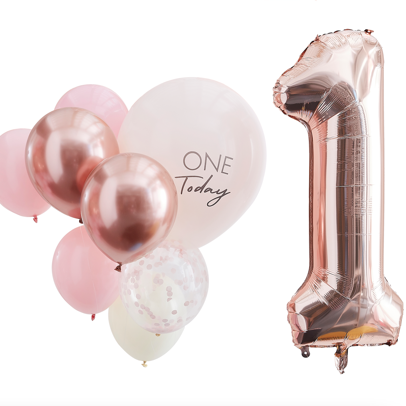 Pink and Rose Gold First Birthday Balloons