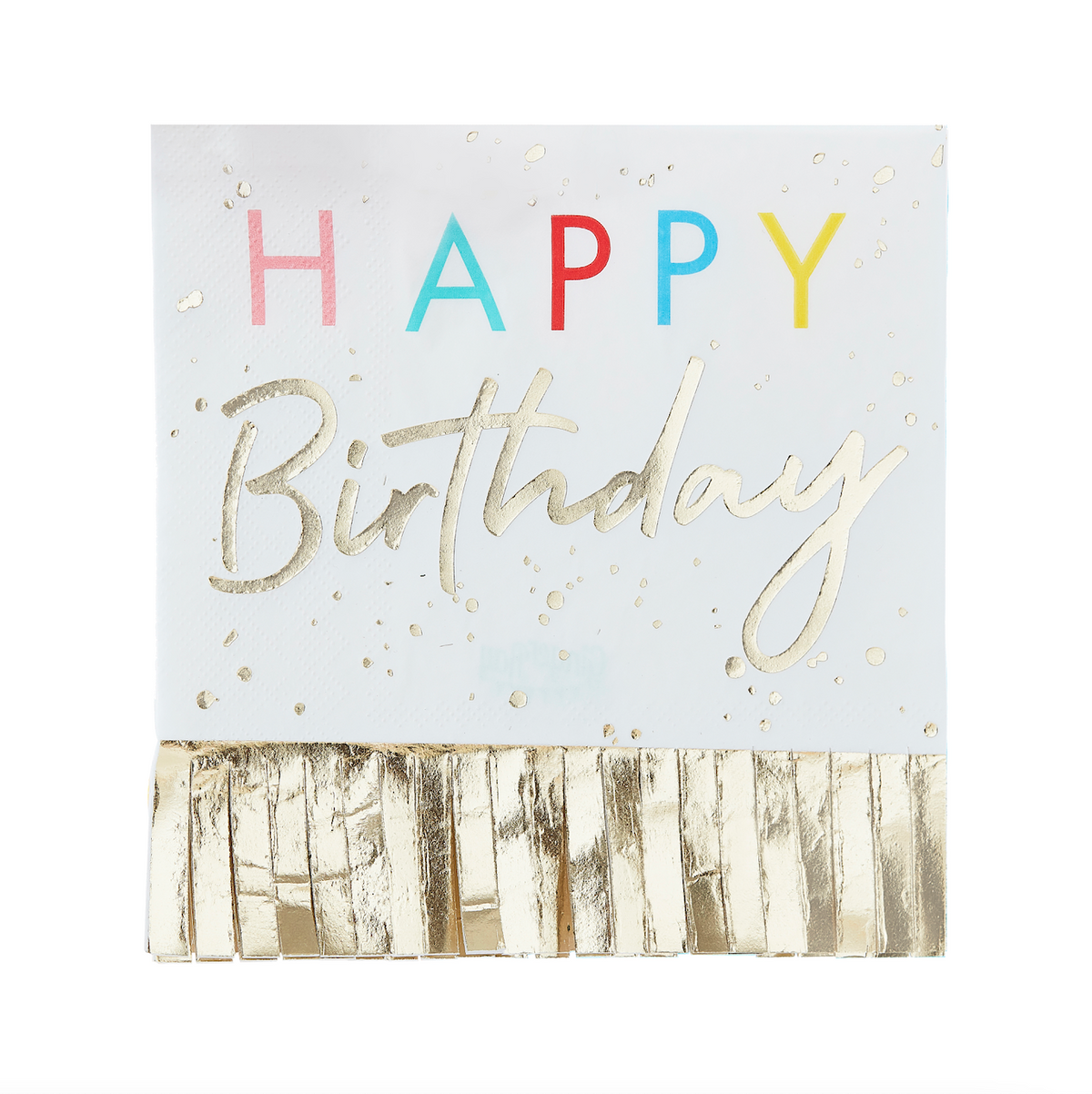 HAPPY BIRTHDAY FRINGED GOLD NAPKINS
