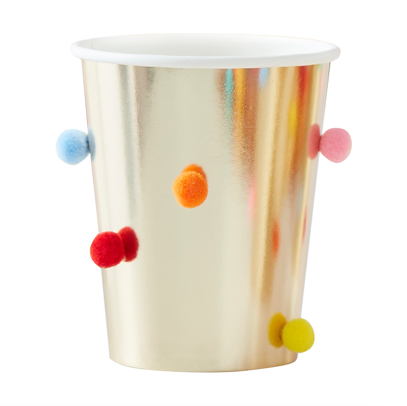 Rainbow Pom Pom Gold Party Cups 
