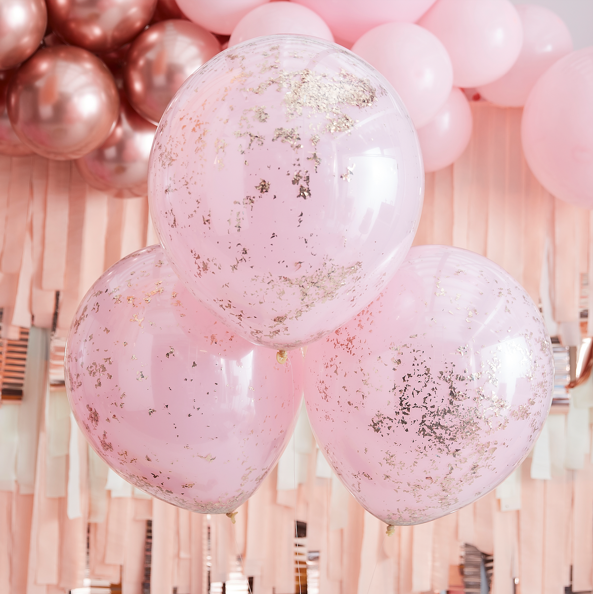 DOUBLE LAYERED PINK AND ROSE GOLD CONFETTI BALLOONS
