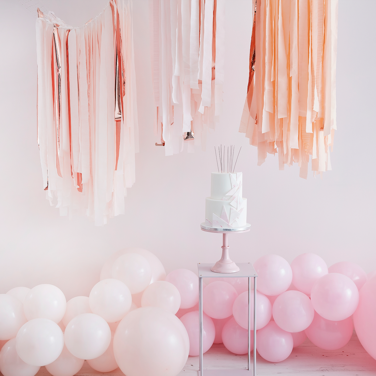 BLUSH AND ROSE GOLD STREAMER CEILING DECORATION