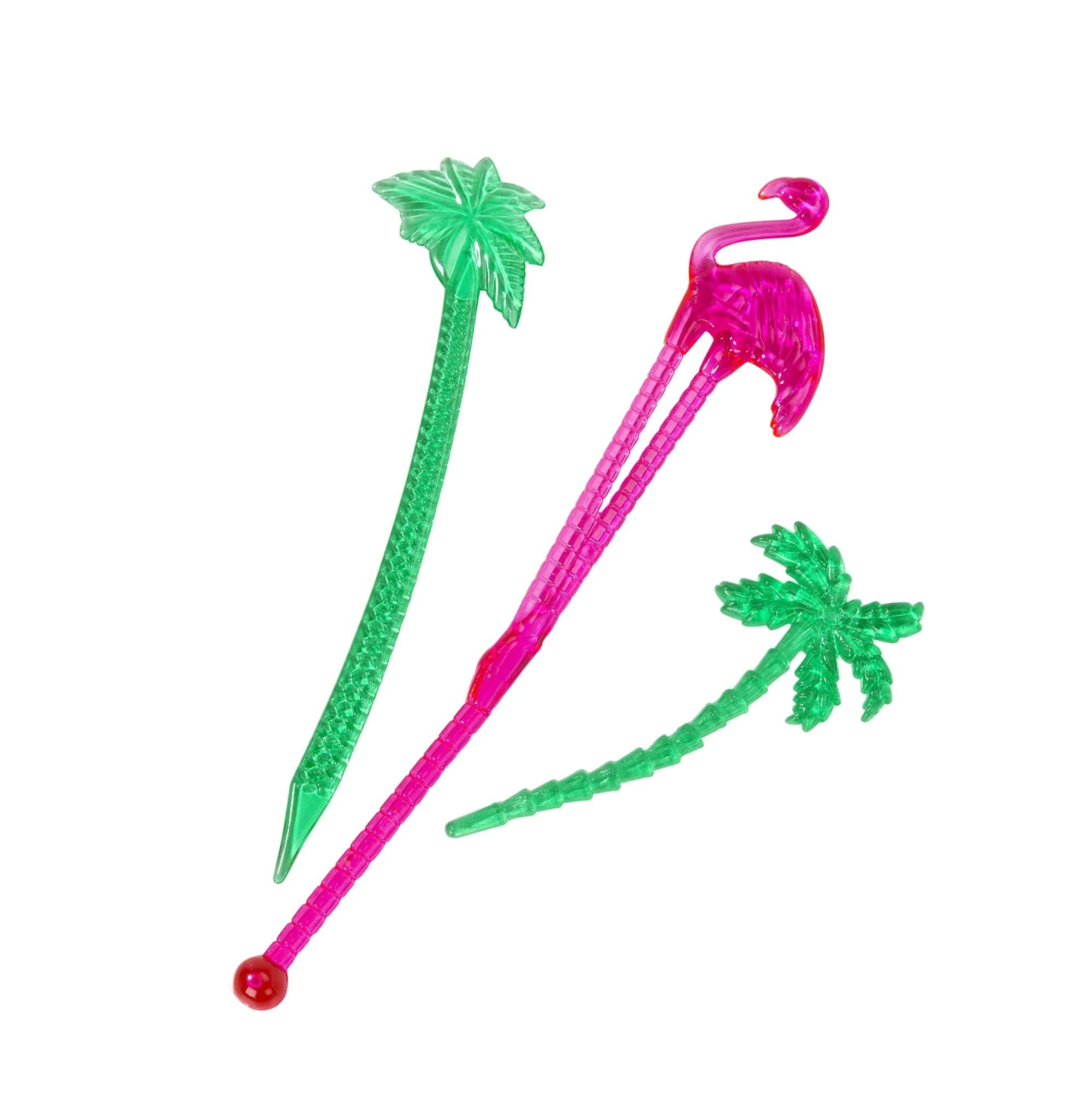 TROPICAL FLAMINGO AND PALM TREE DRINK STIRRERS AND PICKS