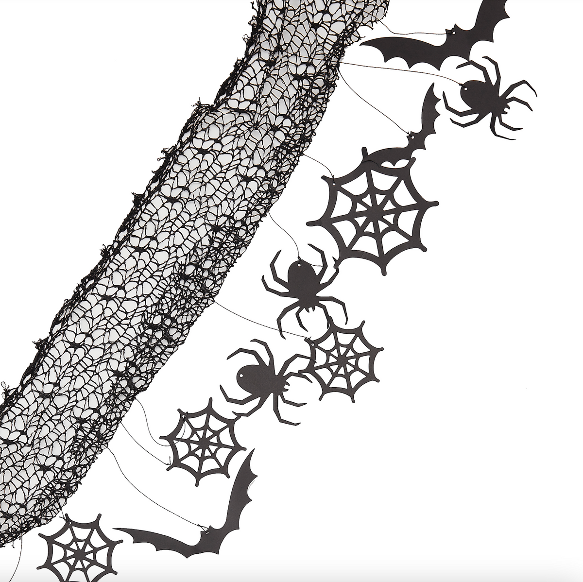 Halloween Backdrop with Hanging Spiders, Bats and Cobwebs