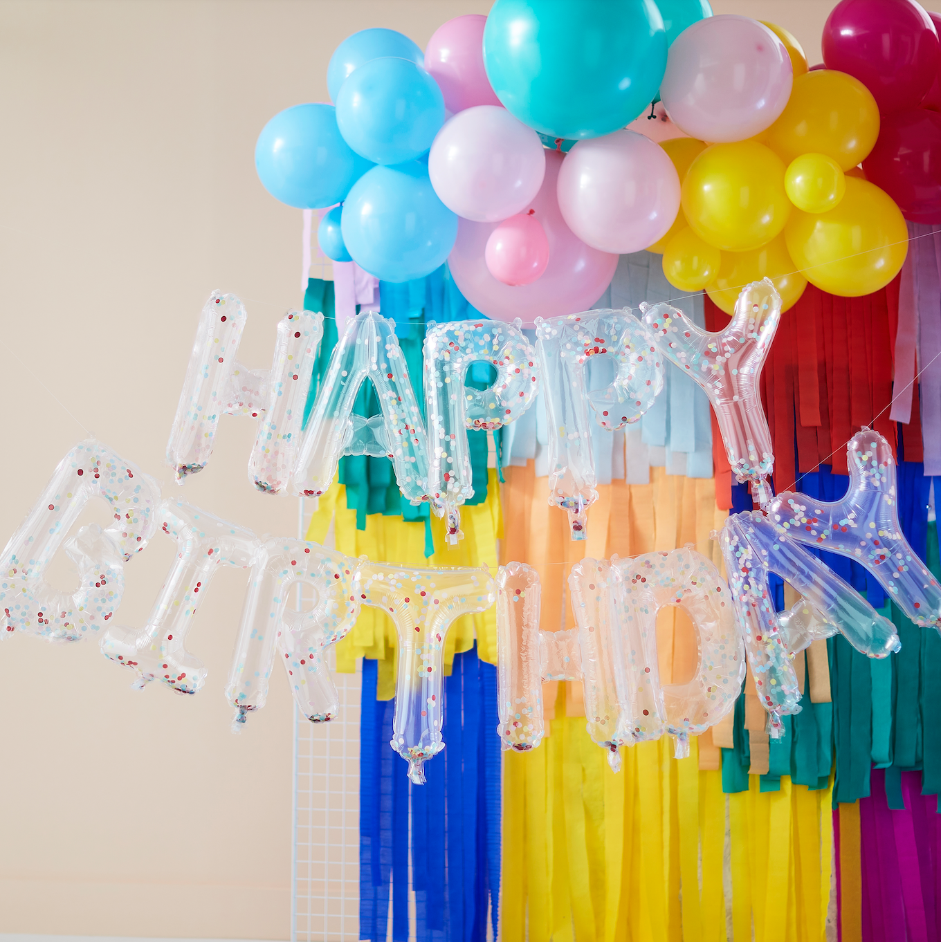 RAINBOW CONFETTI HAPPY BIRTHDAY BALLOON BUNTING