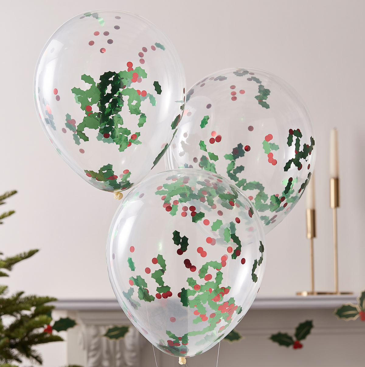 Christmas Holly And Berries Confetti Party Balloons