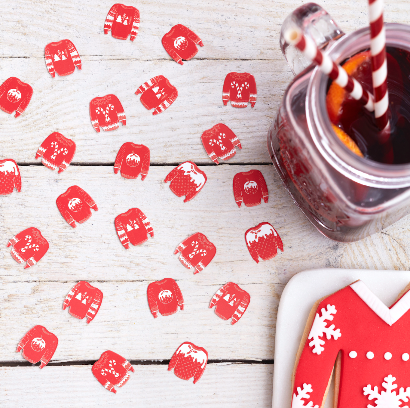 Red and White Festive Jumper Table Confetti - Cosy Christmas