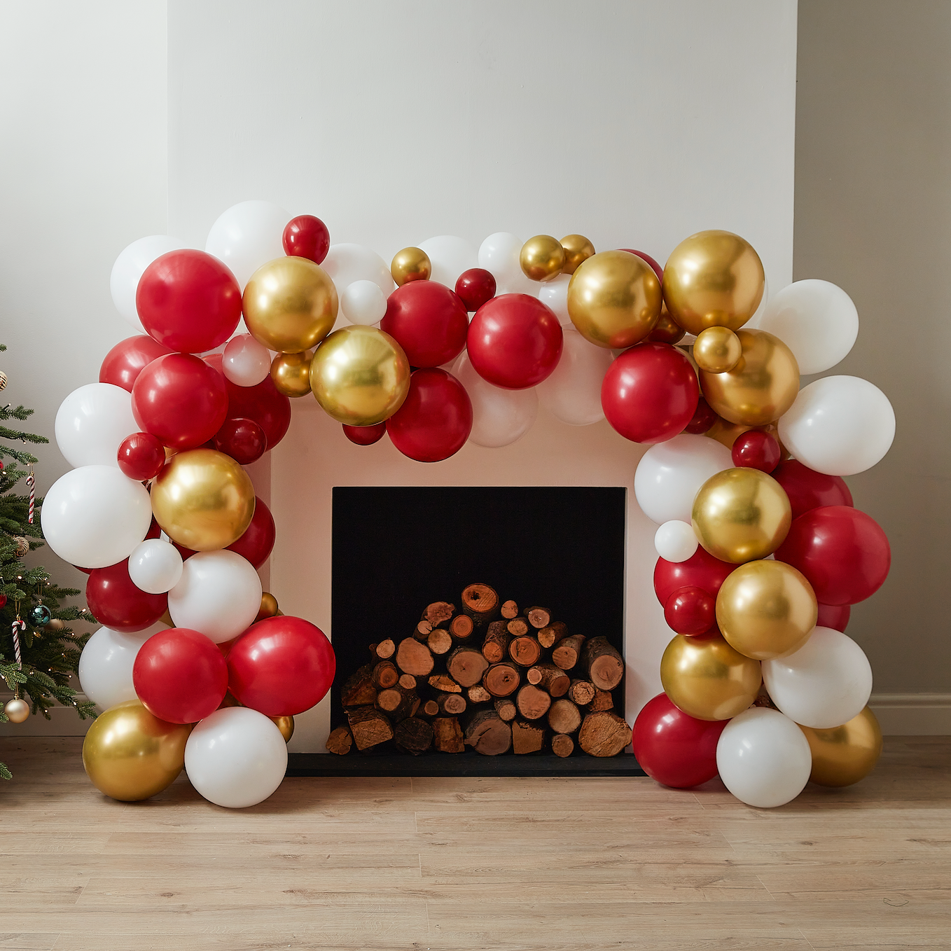 Gold, Red & White Christmas Balloon Arch Kit