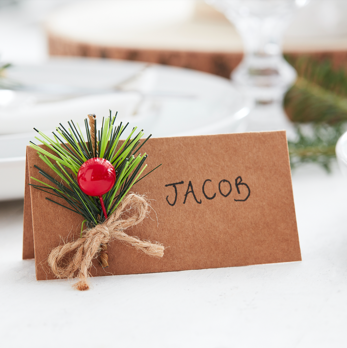 Christmas Kraft Place Cards With Foliage 