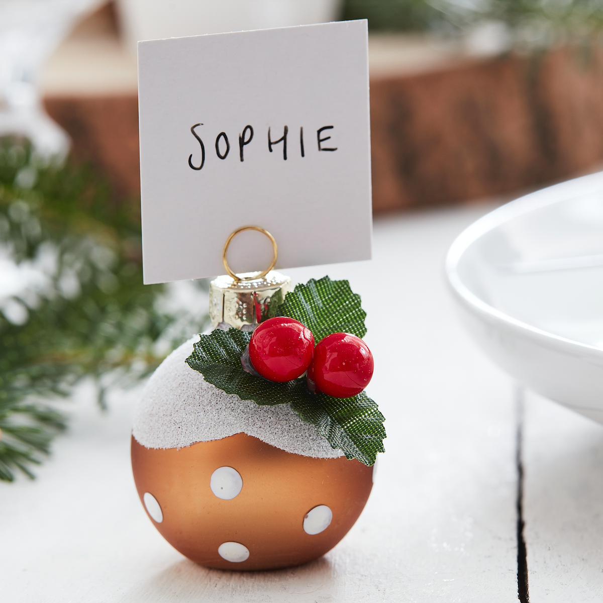 CHRISTMAS PUDDING CHRISTMAS BAUBLE PLACE CARD HOLDERS