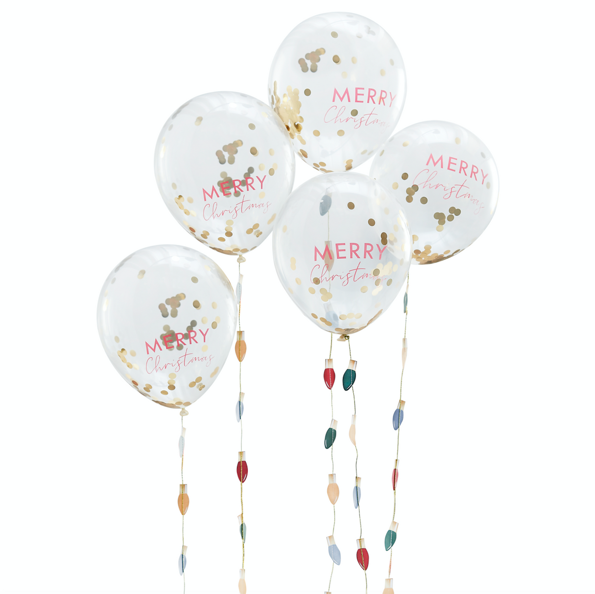 Merry Christmas Confetti Balloons with Light Bulb Balloon Tails