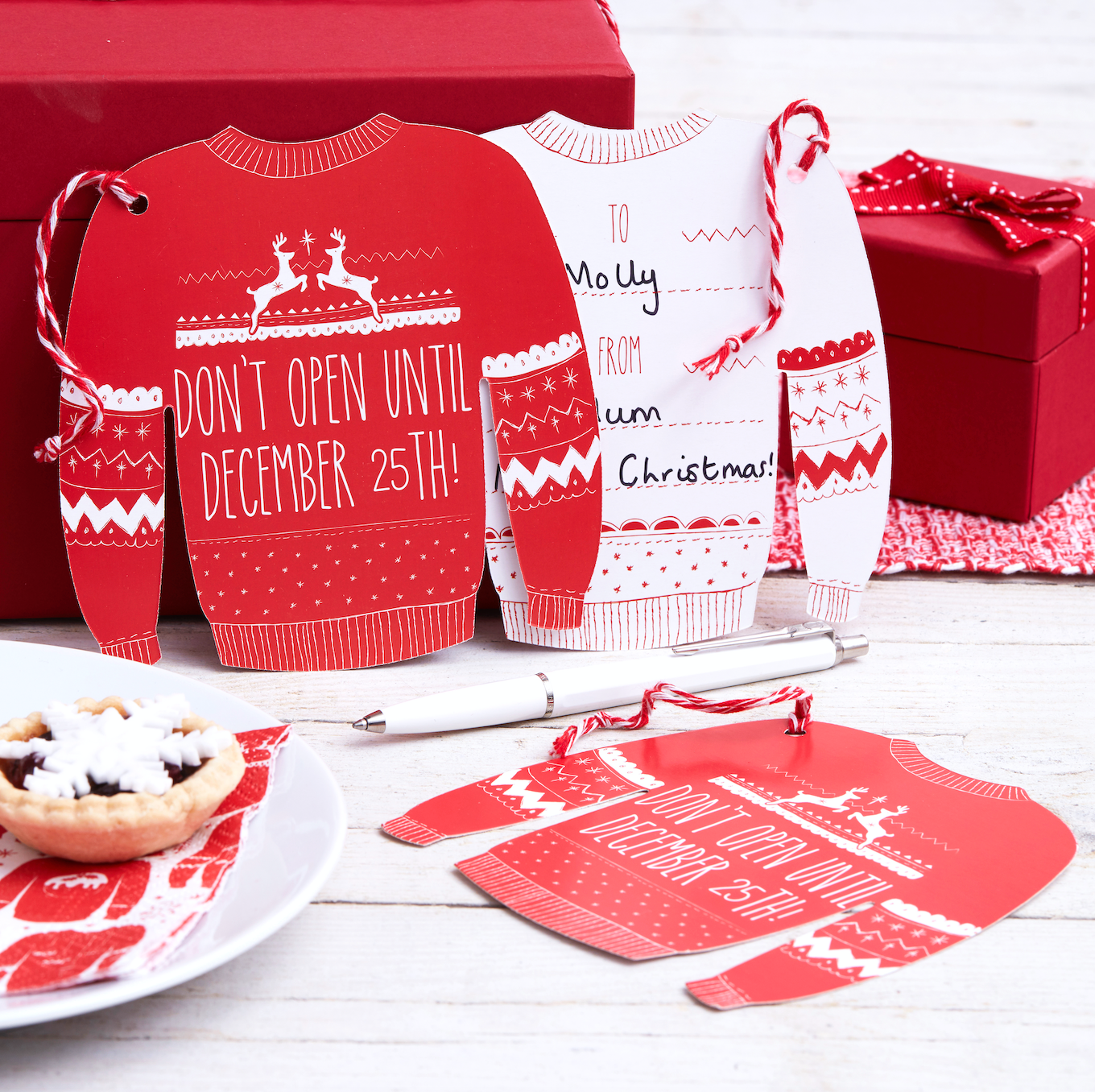 Red and White Festive Giant Jumper Gift Tags 