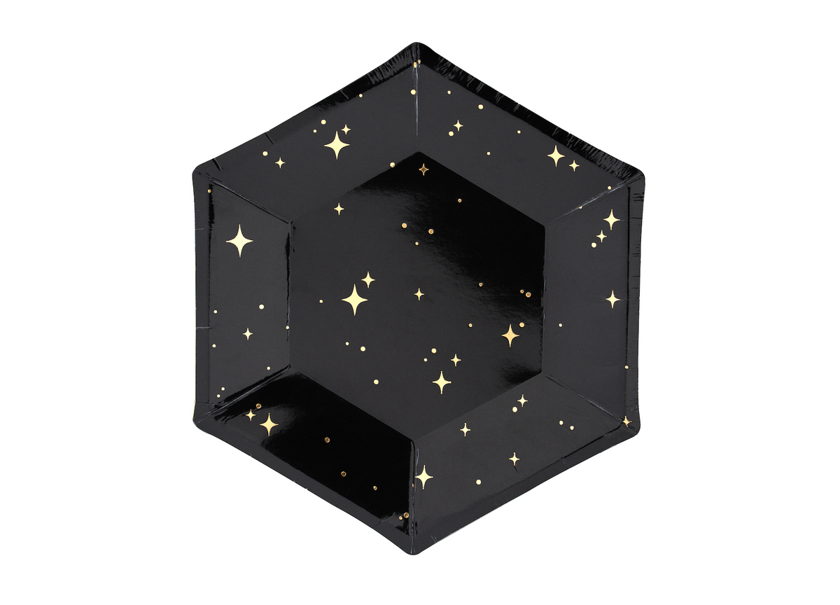 Black &amp; Gold Star Dessert Plates