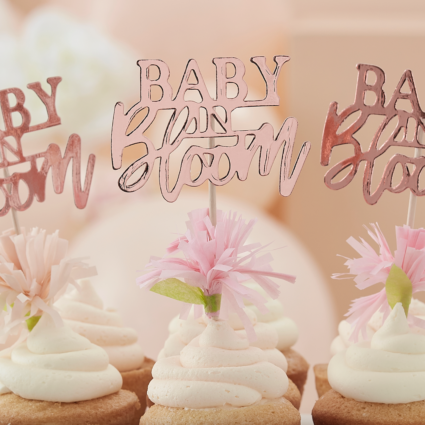 Rose Gold Floral Baby Shower Cupcake Toppers