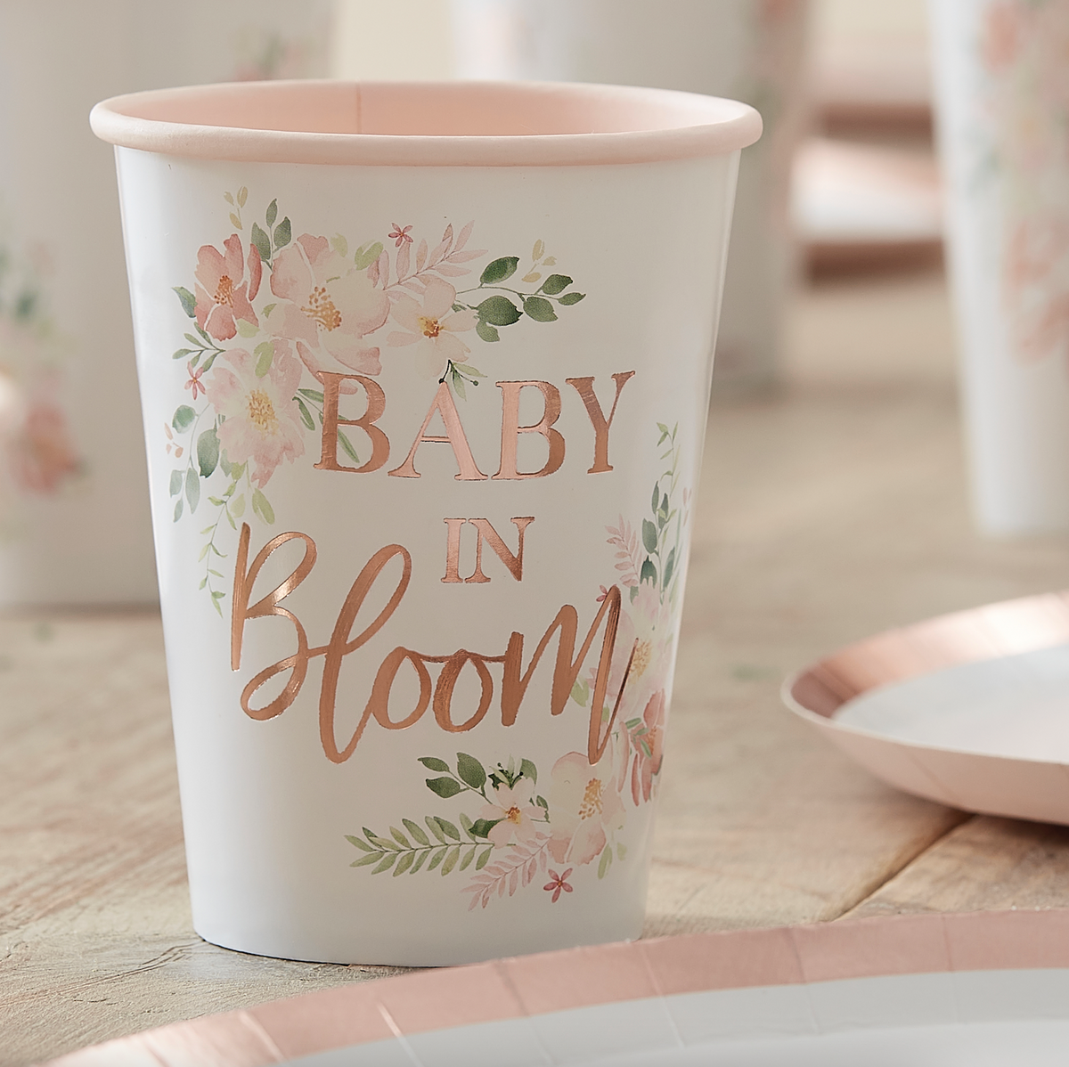 Rose Gold Floral Baby Shower Cups
