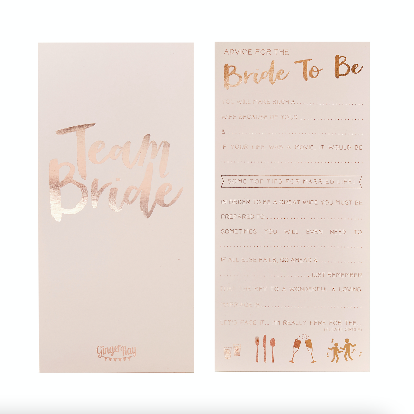 Pink and Rose Gold Advice for the Bride to Be Cards - Team Bride
