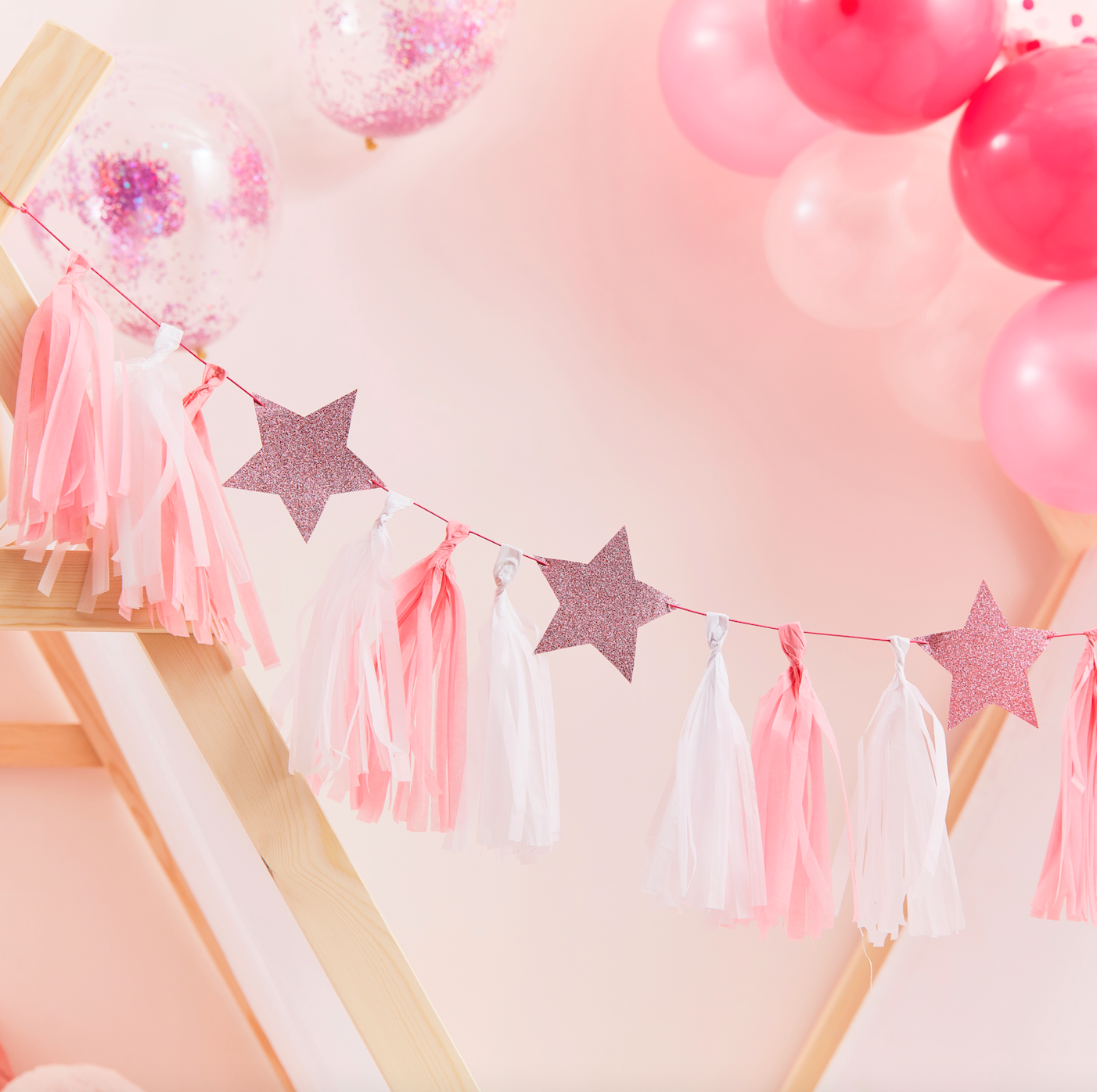Pink Tassel Garland With Pink Glitter Stars