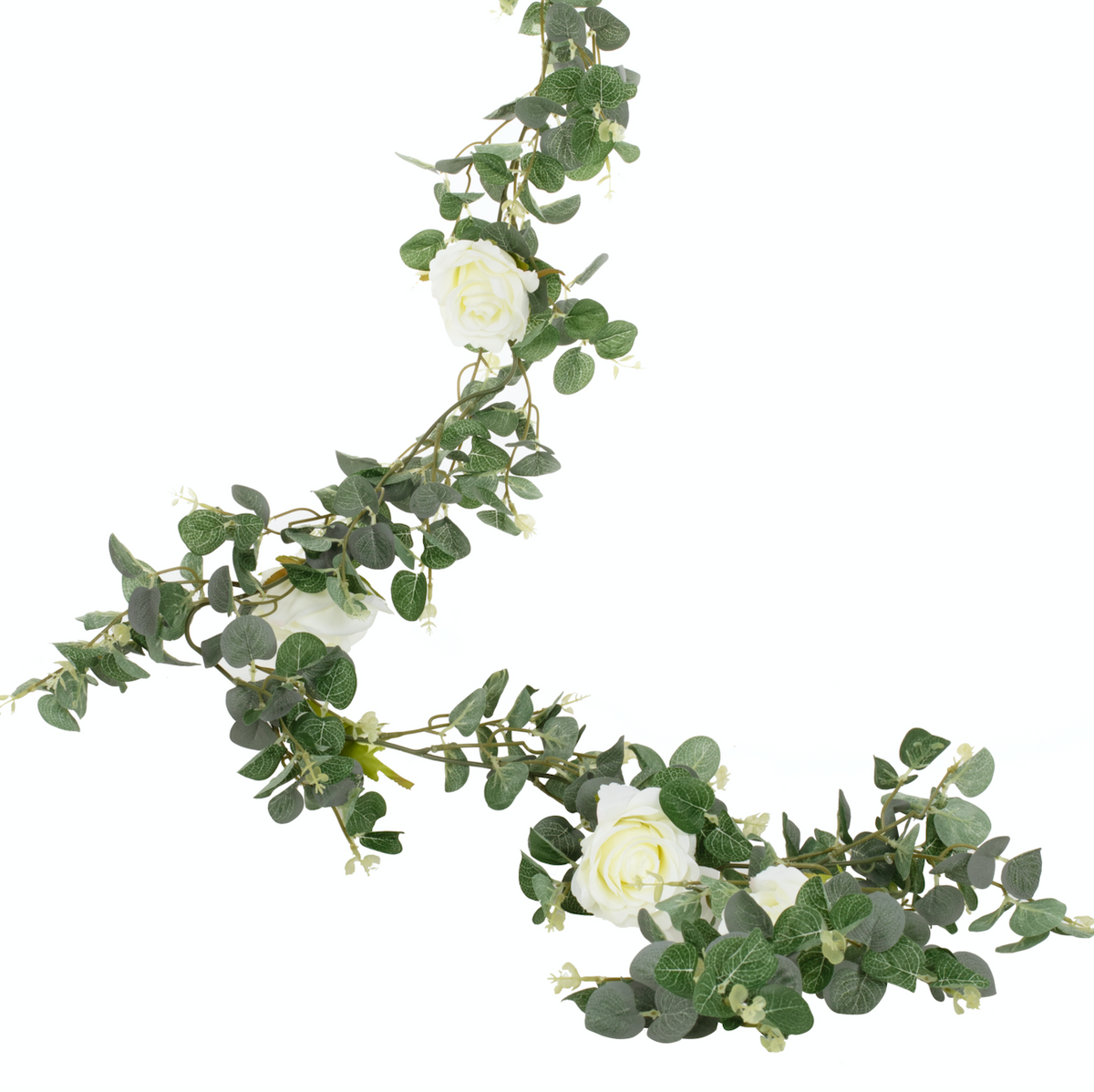 Artificial Eucalyptus Garland With White Roses