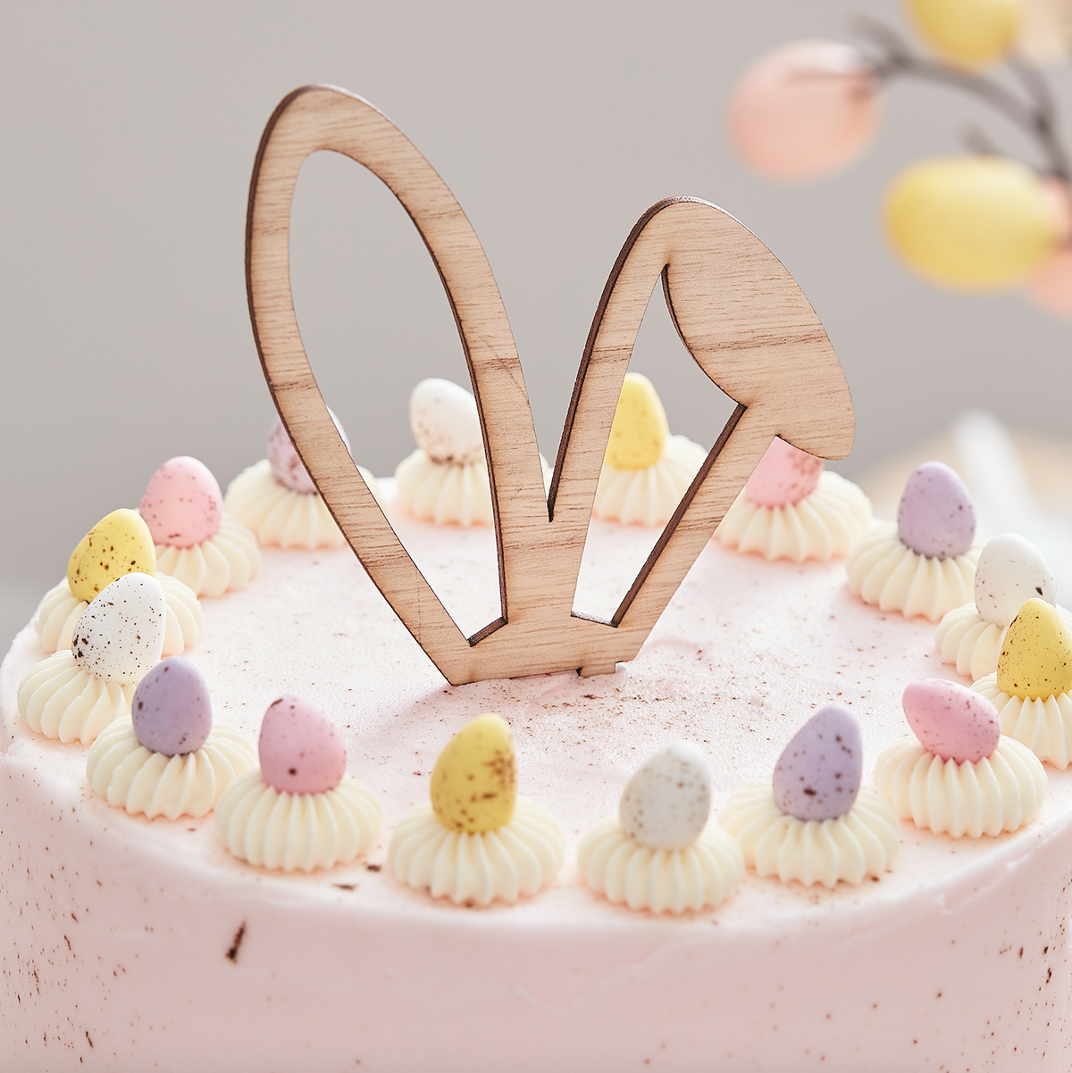 Wooden Bunny Ears Easter Cake Topper