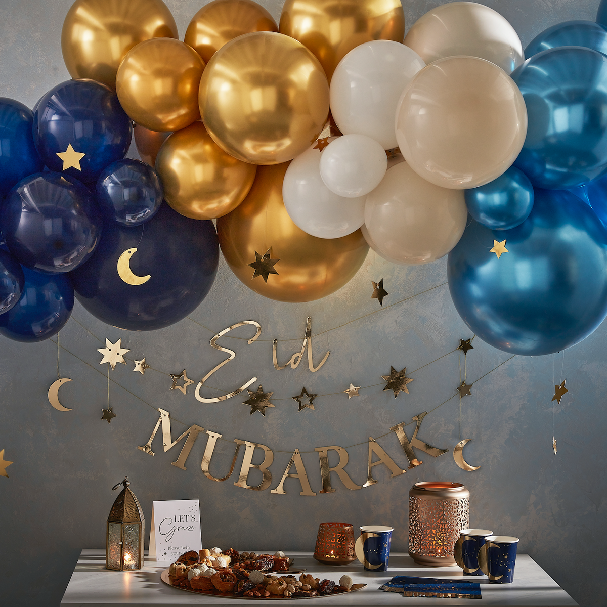 Navy &amp; Gold Eid Mubarak Fringe Napkin