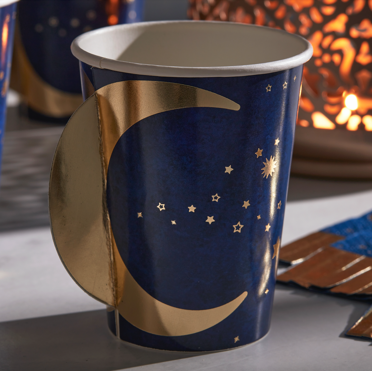 Navy &amp; Gold Pop Out Moon Eid Paper Cups
