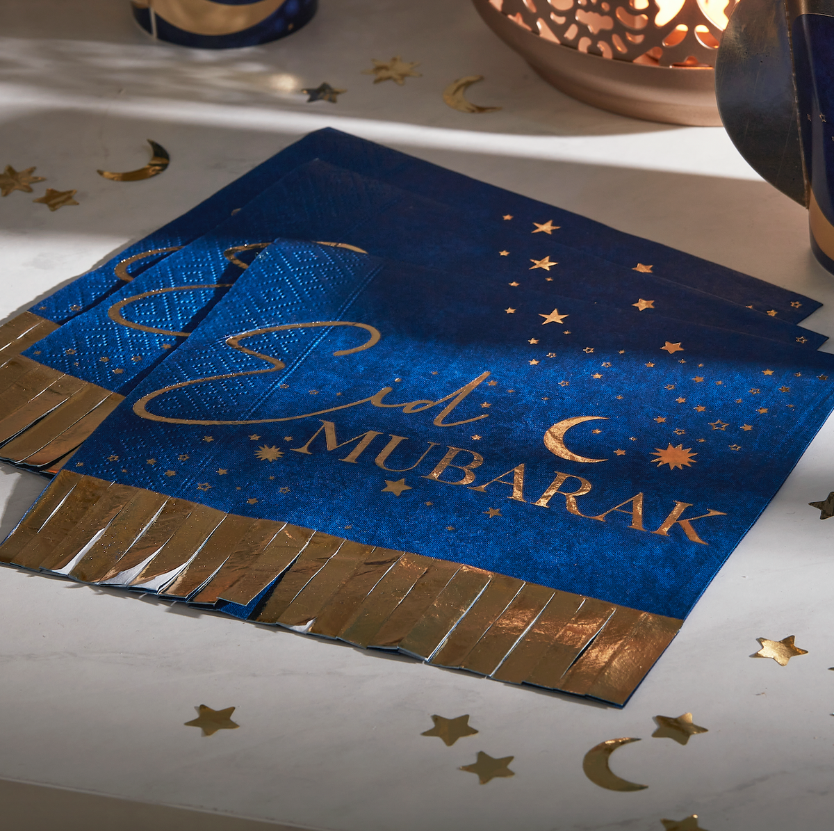 Navy &amp; Gold Eid Mubarak Fringe Napkin