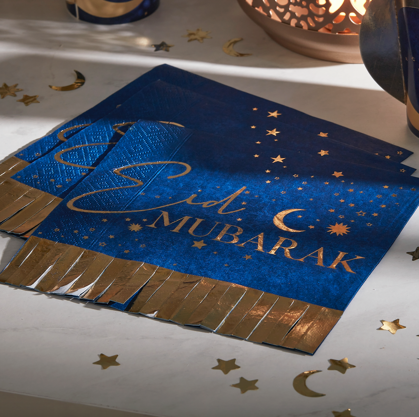 Navy & Gold Eid Mubarak Fringe Napkin