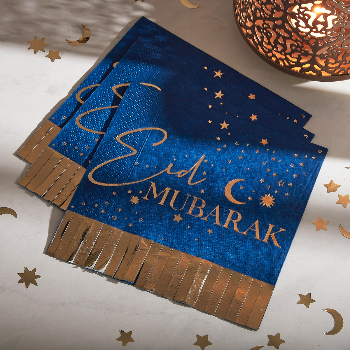 Navy &amp; Gold Eid Mubarak Fringe Napkin