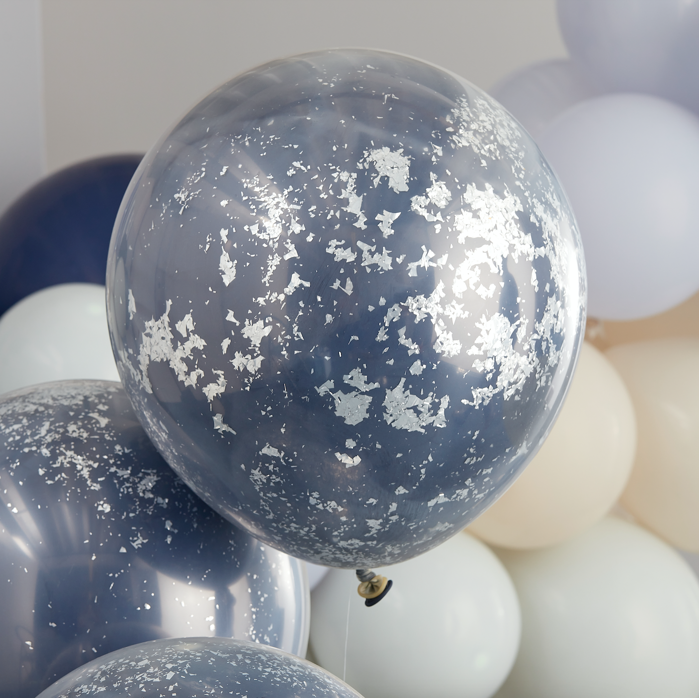 Double Layered Navy and Silver Confetti Balloon Bundle