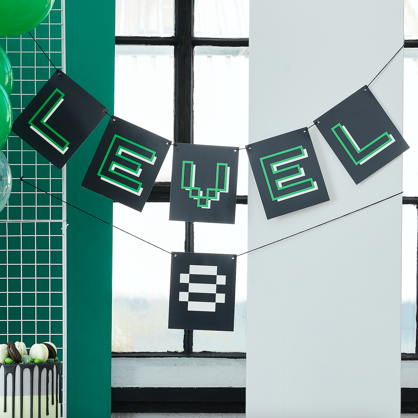 Customizable Age Black and Green Level Up Bunting