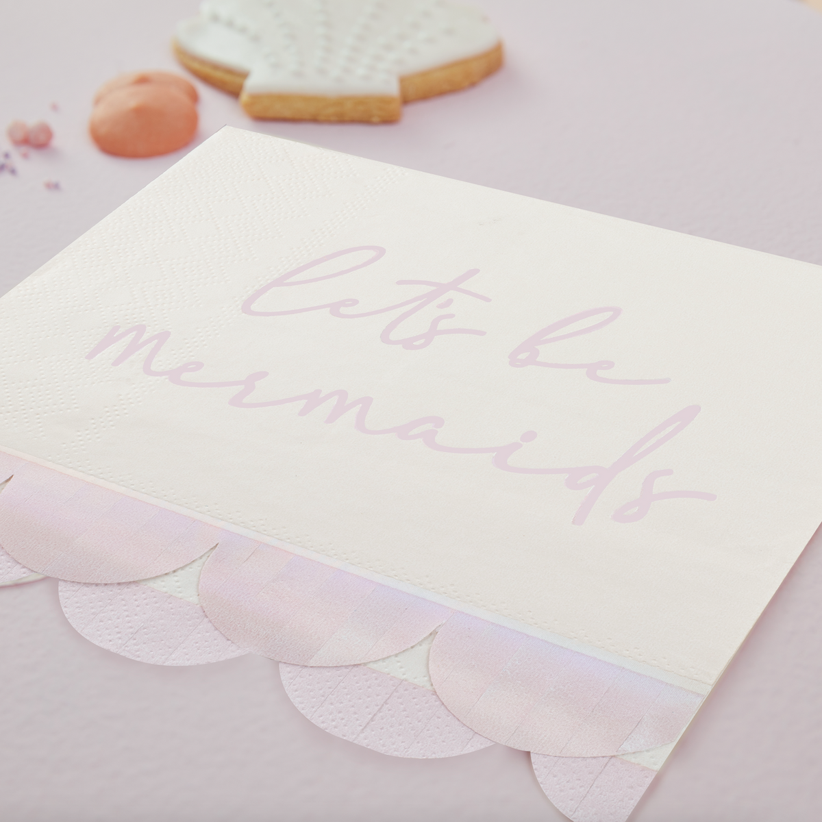 Iridescent and Pink Mermaid Paper Napkins