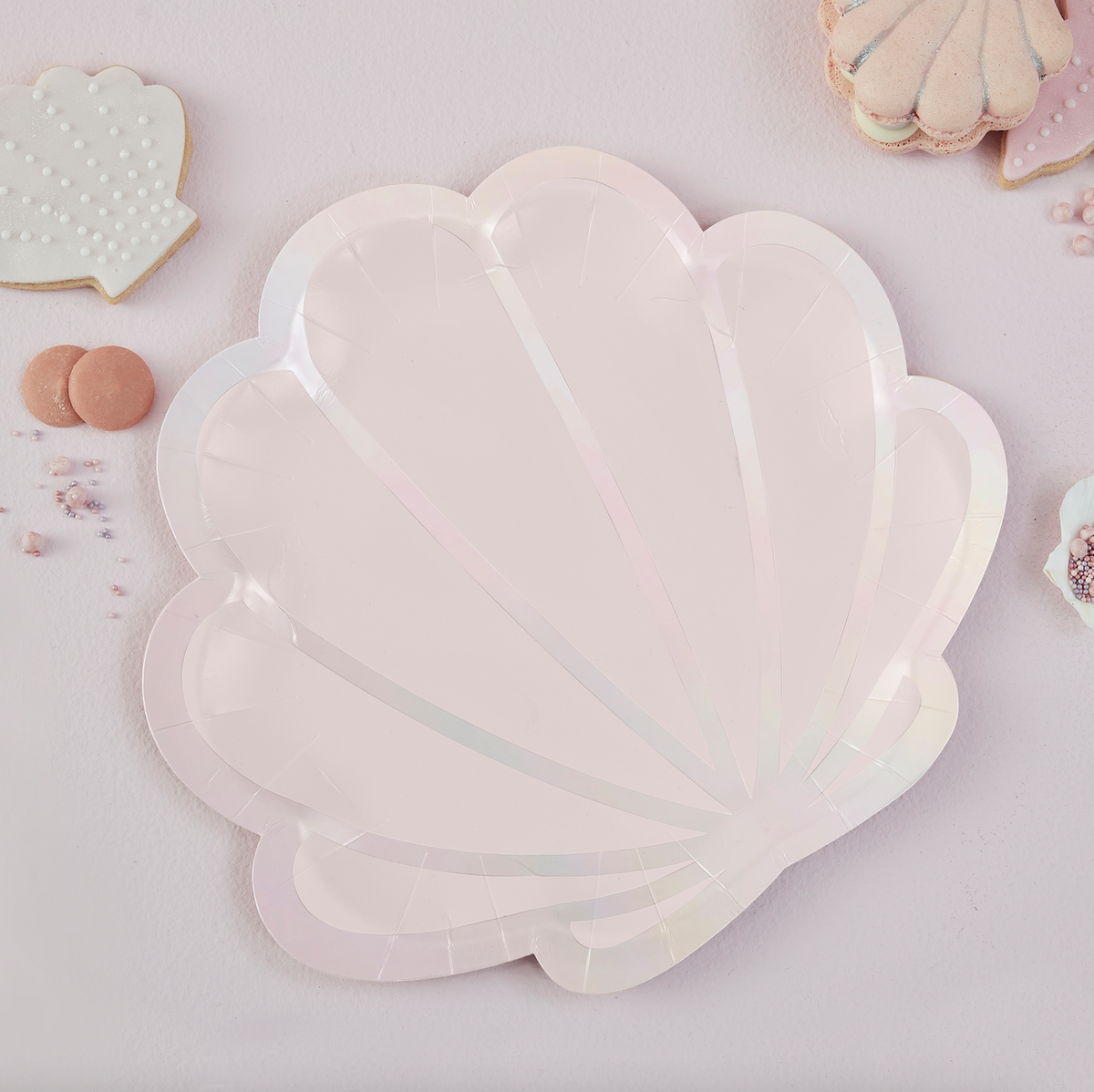 Iridescent &amp; Pink Mermaid Shell Shaped Paper Plates