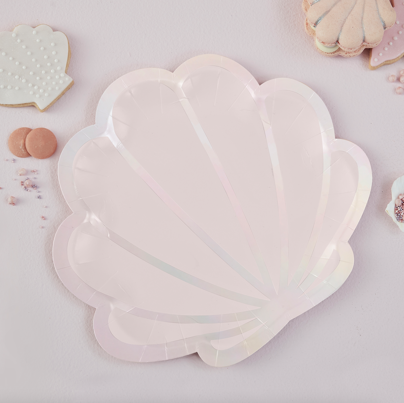 Iridescent & Pink Mermaid Shell Shaped Paper Plates