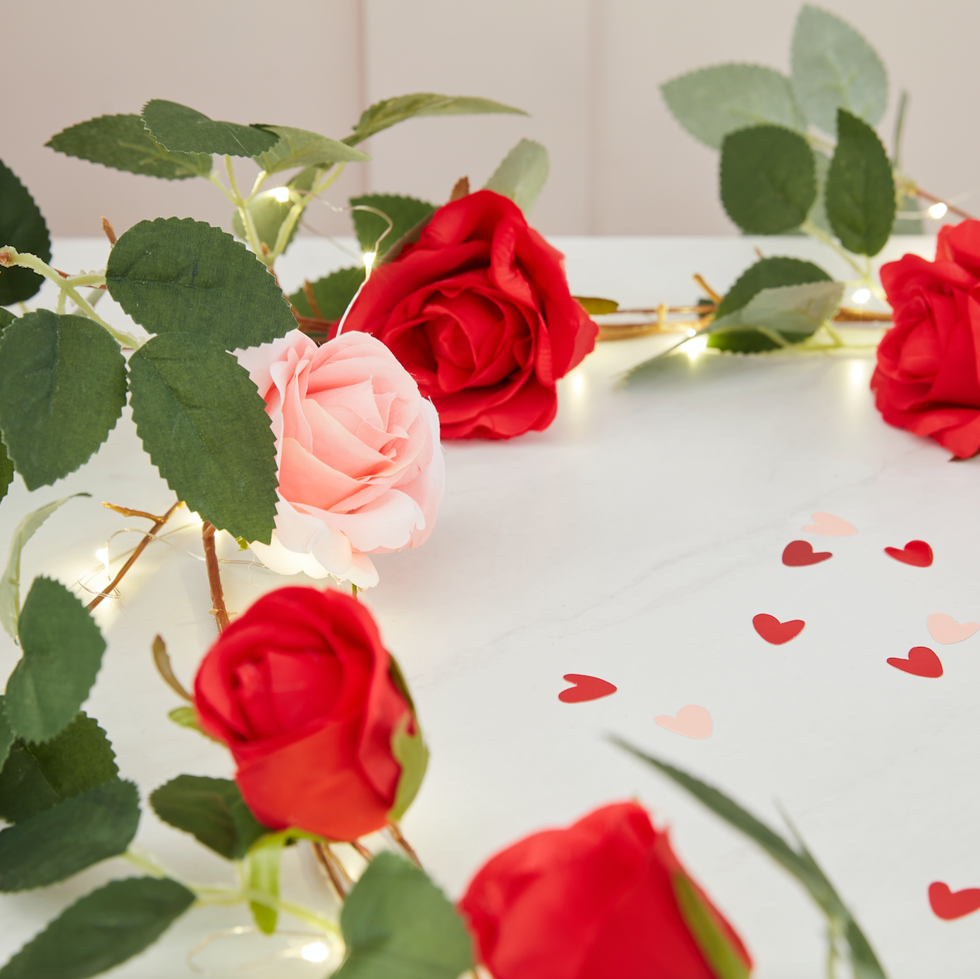 Artificial Rose Garland with String Lights