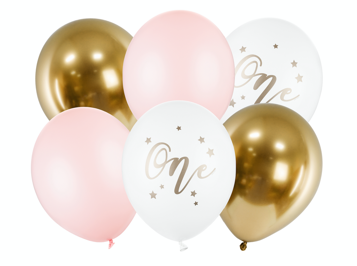 Pink &amp; Gold 1st Birthday Balloon Bouquet