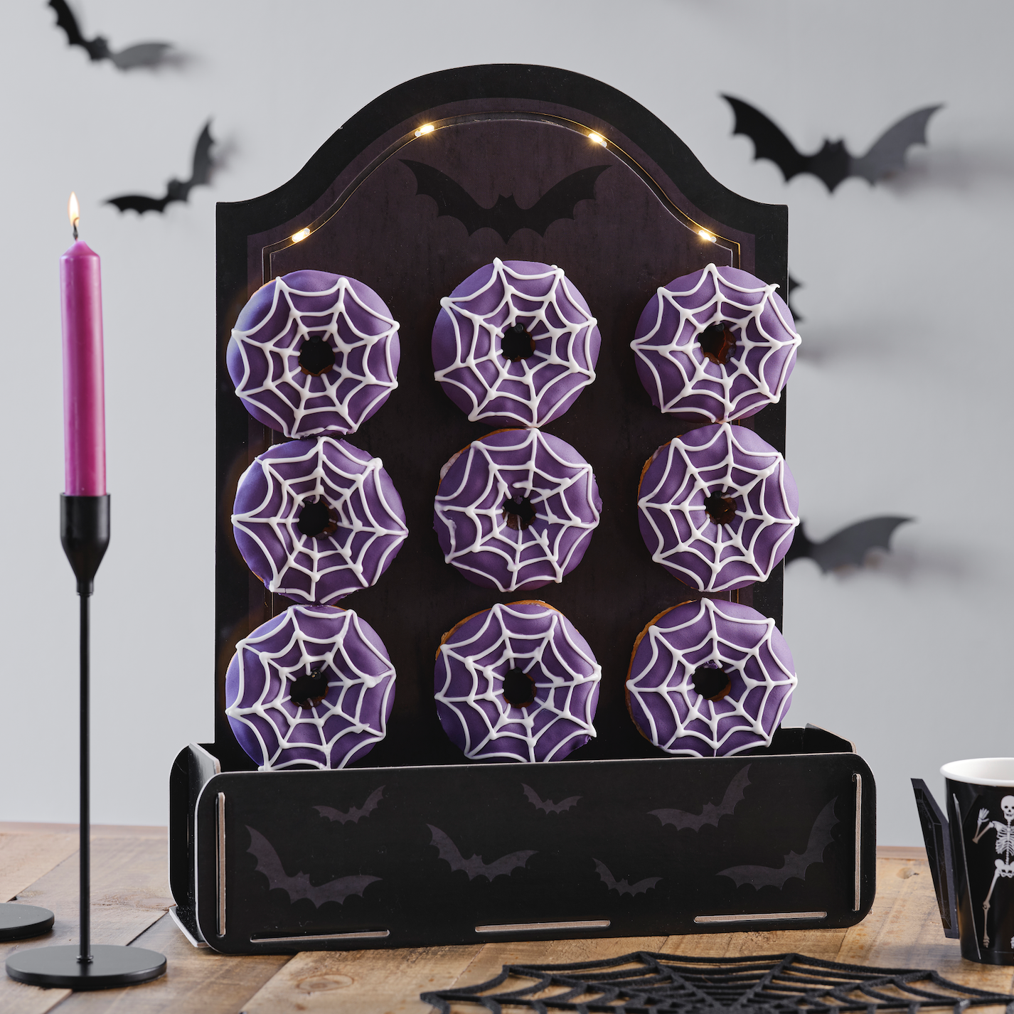 Halloween Tombstone Donut Stand with Treat Bucket and Lights
