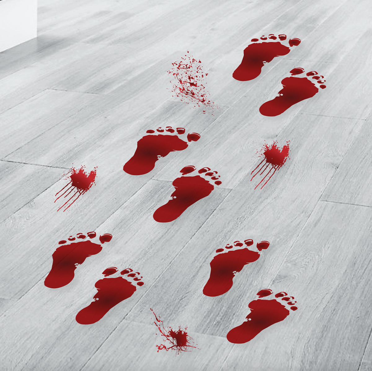 Red Blood Splatter &amp; Footprint Halloween Floor Stickers